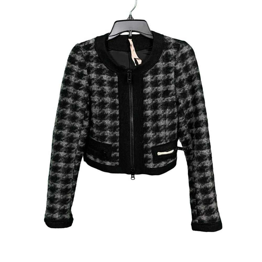 Bailey 44 Houndstooth Wool Blend Crop Zip Jacket Sweater Small Old Money Preppy - Picture 1 of 8